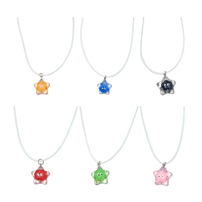 Fashion Star Pendant Necklace Lovely Resin Charm Sweater Chain for Women Teen Girls Korean Choker Clavicle Chain Jewelry
