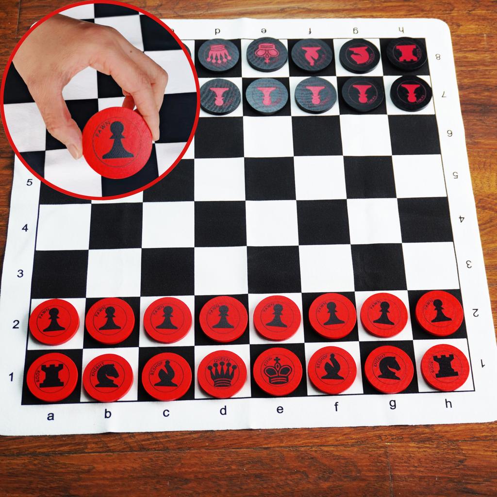 Giant 51Cm X 51Cm/20" X 20" Flat Chess Solid Wood Large Set, Chess Pieces Solid Wood,Rollable Faux Leather Chess Board, Storage