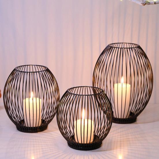 Metal Wire Cage Pillar Candle Holder Vintage Hollow Out Tea Light Holder for Fireplace Mantel Table Centerpiece