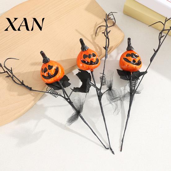 Pumpkin Vase Centerpiece Artificial Stems, Halloween Black Branch with Maple Leaves, Fake Decor Gothic Floral Arrangement for Vase, Indoor Table