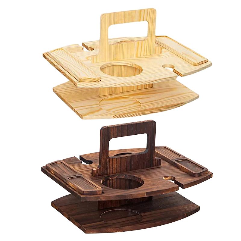 1 ks Dřevěný Lehký Ruční Přírodní Nosič na Svačinu a Nápoje Skládací Piknikový Stohovatelný Vícevrstvý Rustikální 36x31x26cm