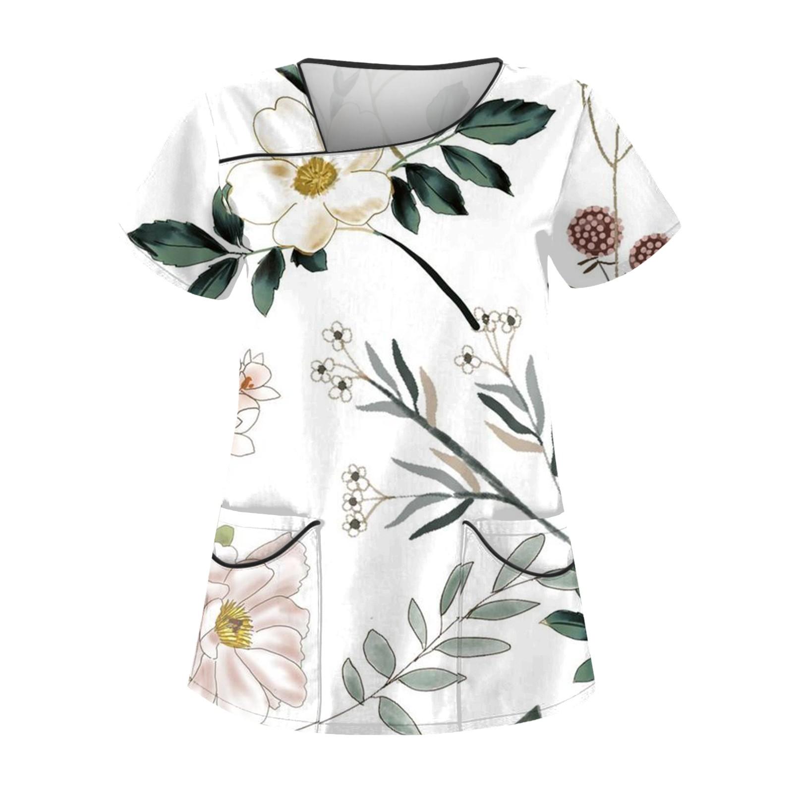 

Женская повседневная рабочая одежда с короткими рукавами и принтом, топ с двойным карманом XXXXXL белый