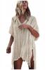 Beach Pareo Tunic Flower Loose Boho Cover Beige For Summer Vacation