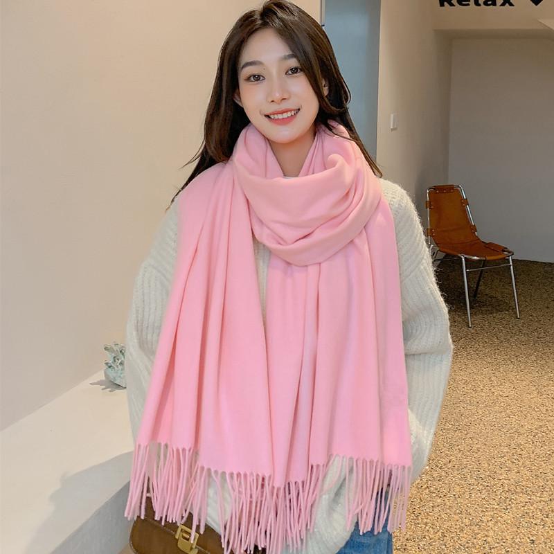 White Cashmere Scarf: Thickened, Solid Color, Versatile for Women & Men, Perfect for Autumn & Winter