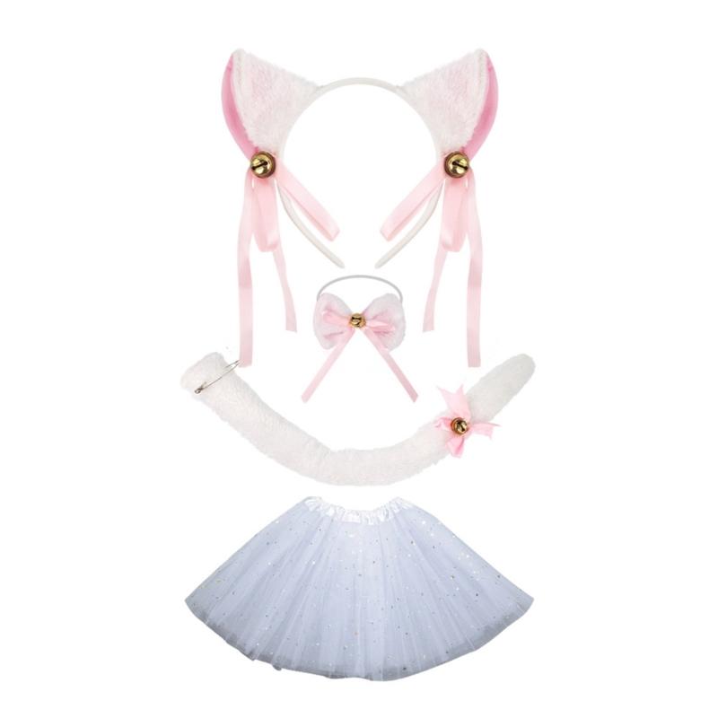 Cats Costume Set Ears Tail Bowite Tutu Skirt Animal Fancy Costume Kit Accessories Kids Girls Halloween Cosplays Props