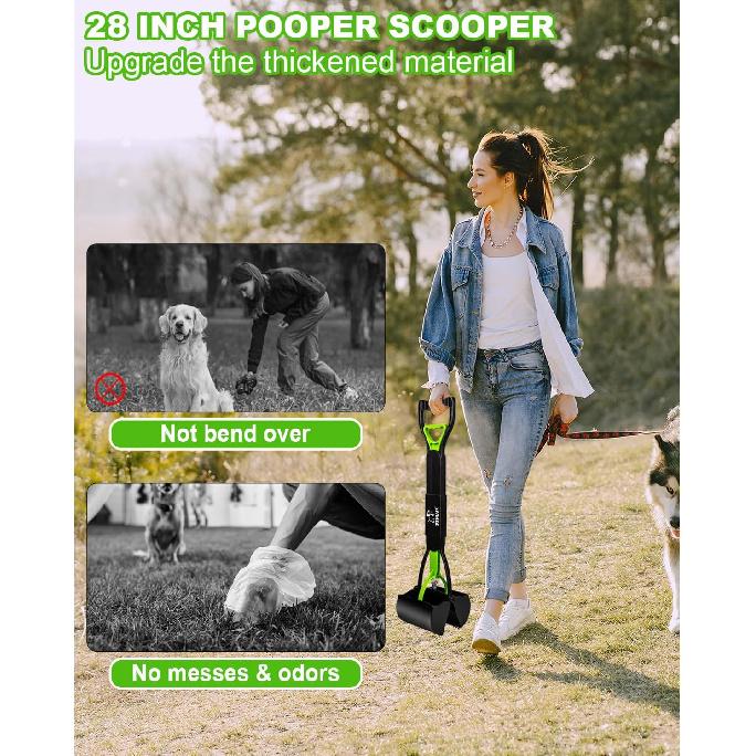 SZHLUX 28" Pooper Scooper, Foldable Dog Pooper Scooper with Unbreakable Material and Durable Spring for Grass and Gravel, Green
