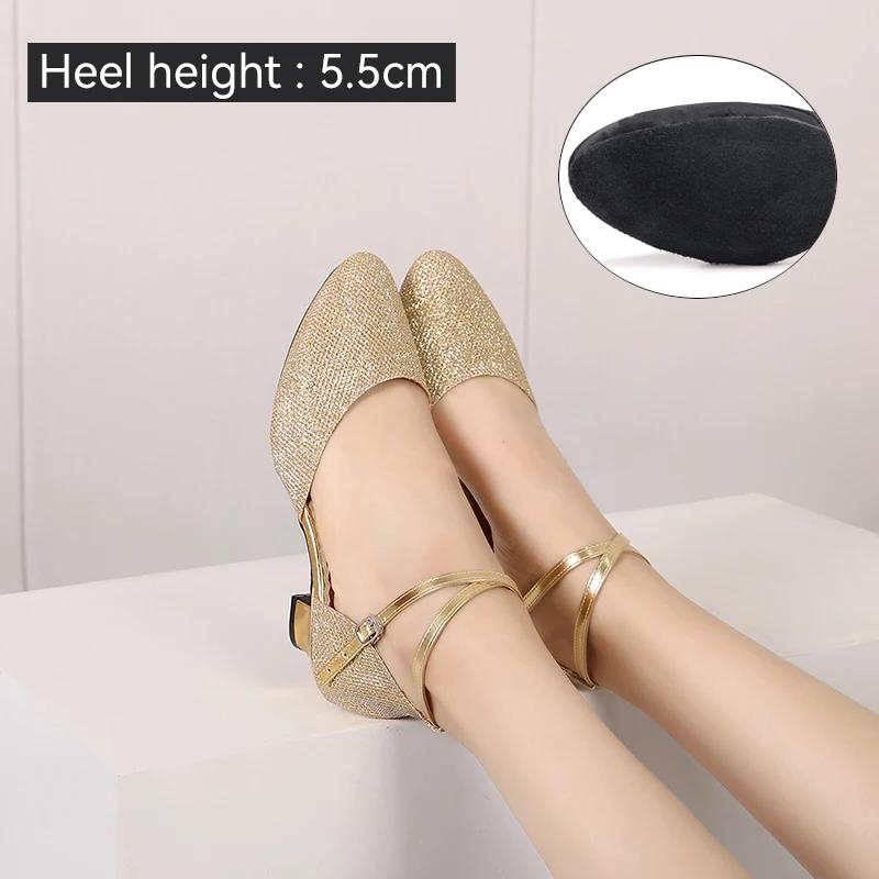 Women's Latin Dance Shoes Ballroom Shiny Salsa Dance Shoes Tango Ladies Girls Comfortable Dancing Shoes for Women Heel 5.5cm