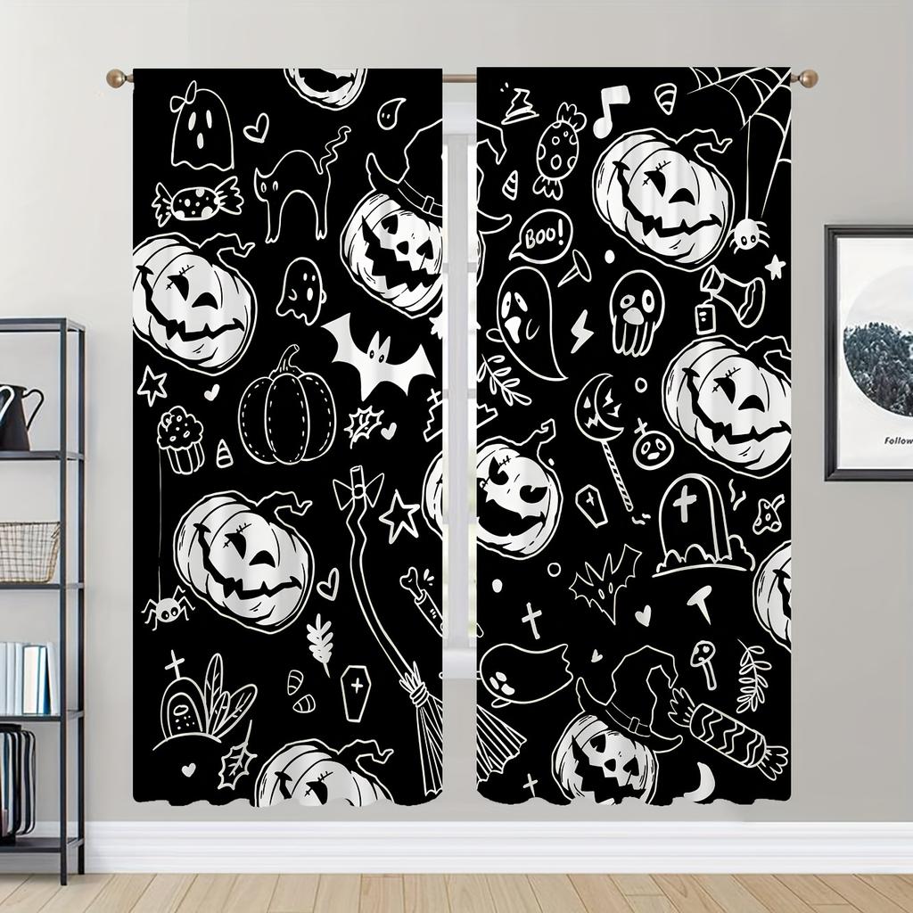 Halloween Härligt Spöke Rolig Pumpa Svart Katt Fönstergardiner För Barn Sovrum Vardagsrum Badrum Kök Dörr Hall 2 delar