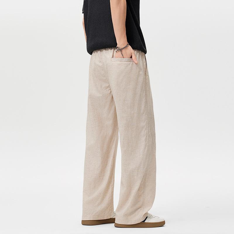 Linen Casual Pants Men's Summer New Old Money Wind Ice Silk Trousers Men's Loose Straight Drape Wide-leg Trousers