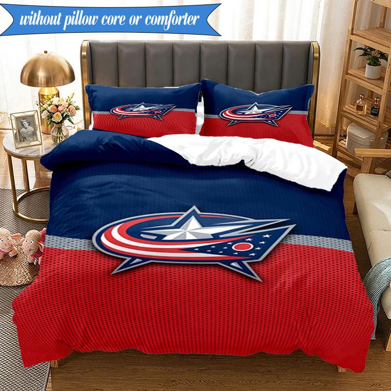 3PCS Columbus Blue Jackets Logo Bedding Set,Including 1pc Duvet Cover And 2pcs Pillowcases Perfect for Bedroom, Dormitory, Fan Christmas Gift