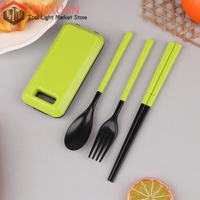 3 In 1 Portable ABS Plastic Cutlery Set Foldable Folding Spoon Fork Chopsticks Set With Box Picnic Camping Travel Tableware Set
