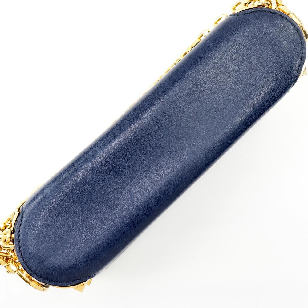Valentino Garavani Studs ChainShoulder Shoulder Bag Navy blue lambskin Women Used