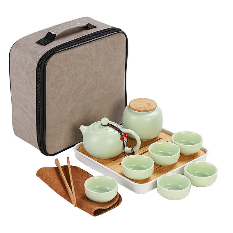 Portable Travel Ceramic Ding Kiln Kung Fu Tea Set, Simple Business Event Souvenir