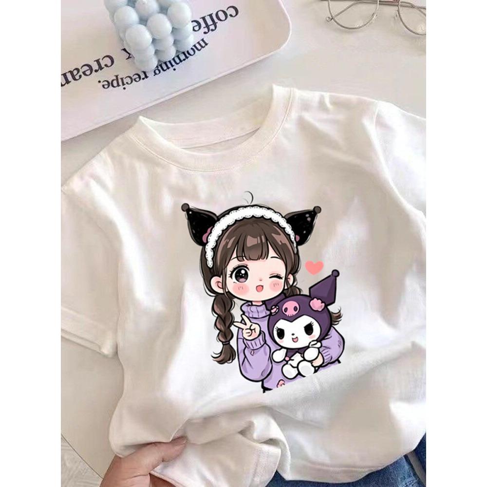Kurumi girls' short sleeved T-shirt, cute cartoon short sleeved summer children's top, round neck printed T-shirt