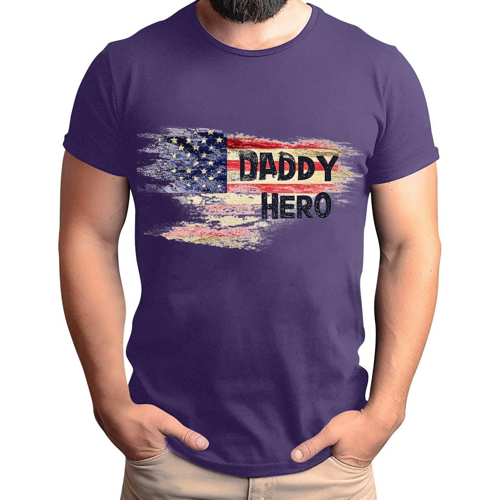 Tricou de Bărbați cu Imprimeu Steag pentru Ziua Tatălui, Top Lejer Casual cu Mânecă Scurtă