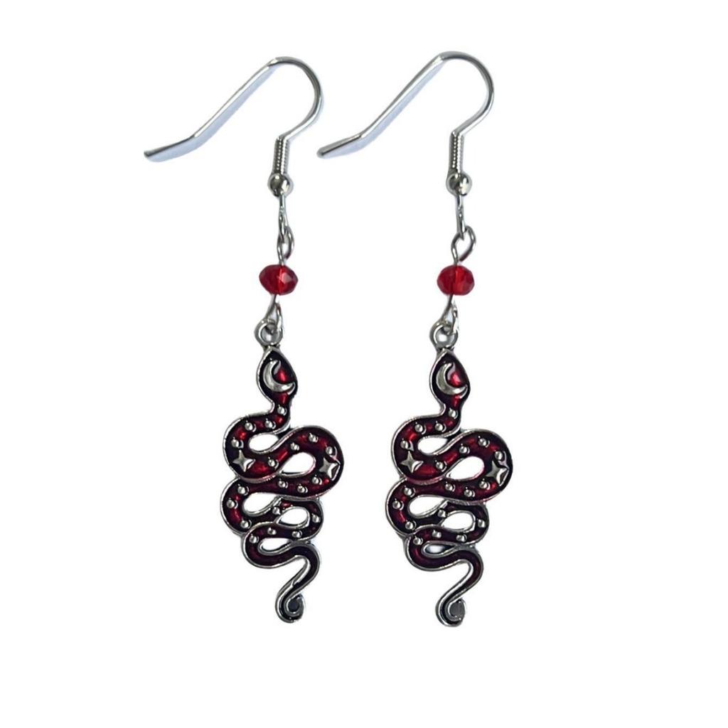 Vintage Gothic Snake Star Moon Earrings, Statement Drop Earrings Jewelry