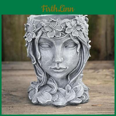 Cactus Sculpture Head Face Succulent Flowerpot Plant Pots Container Gray