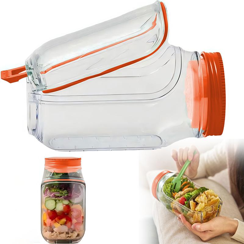Salad Jar,Mason Jar Salad Container With Side Opening, Dressing Bowl, Sauce Compartments, Microwave-Safe, Freezer And Dishwasher