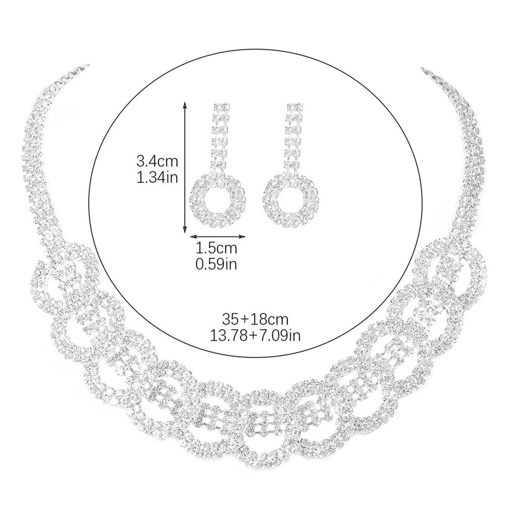 Shiny Full Diamond Flower Necklace Earrings Set Premium Sense Pieces Earrings Three-piece Set