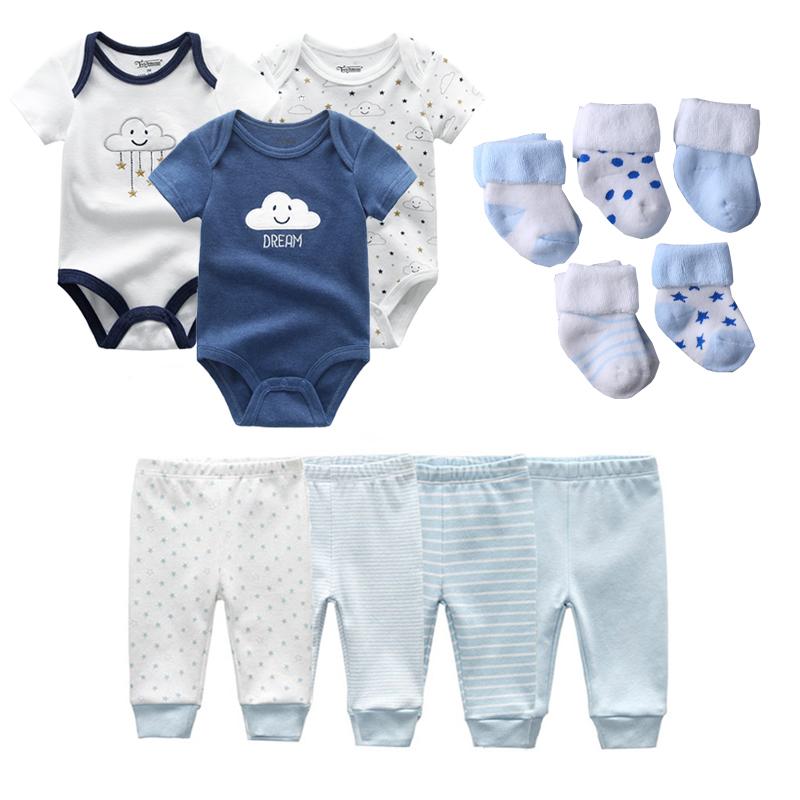 

Kiddiezoom комплект одежды для новорожденных, комплект из 3 предметов, комбинезон для малышей с героями мультфильмов + 4 шт., хлопковые штаны + 5 пар носков, одежда для маленьких мальчиков и девочек 0-3Months