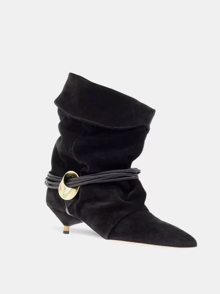 

Sheepskin version niche cat and leather western boots women s folding pile boots autumn and winter new fashion temperament versatile short boots 40