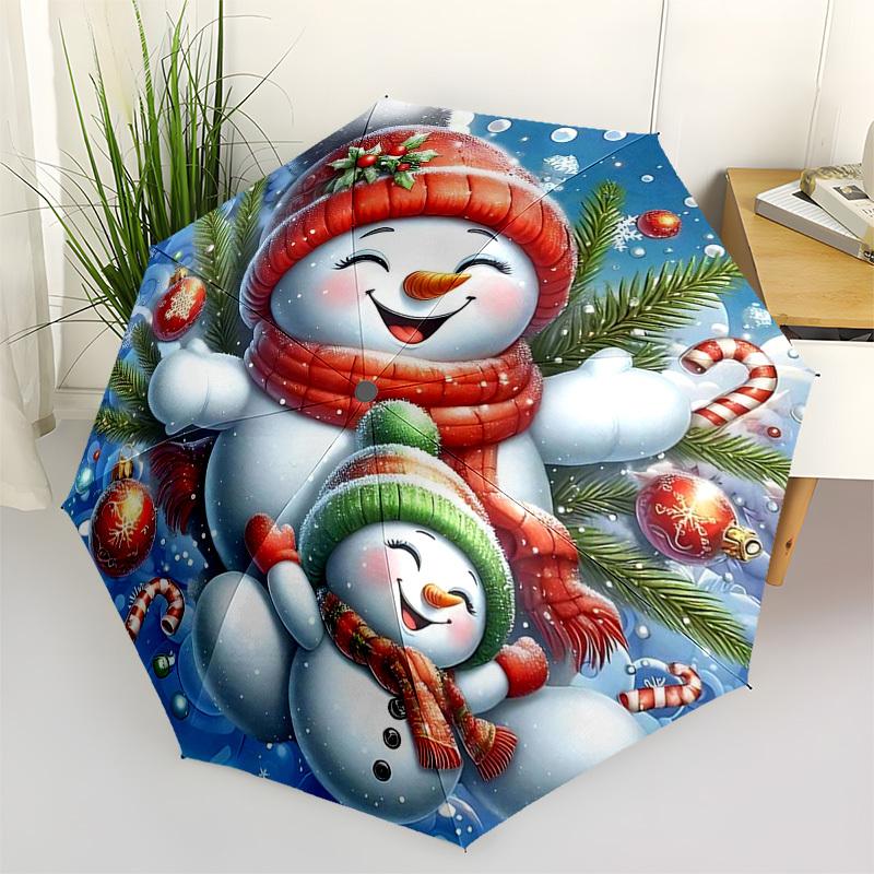 1pc Christmas Snowman Automatic Opening Folding Umbrella - 8 Bone Iron Frame, Portable Design for Fans, Travelers, Daily Use, Festive Gift.SS095