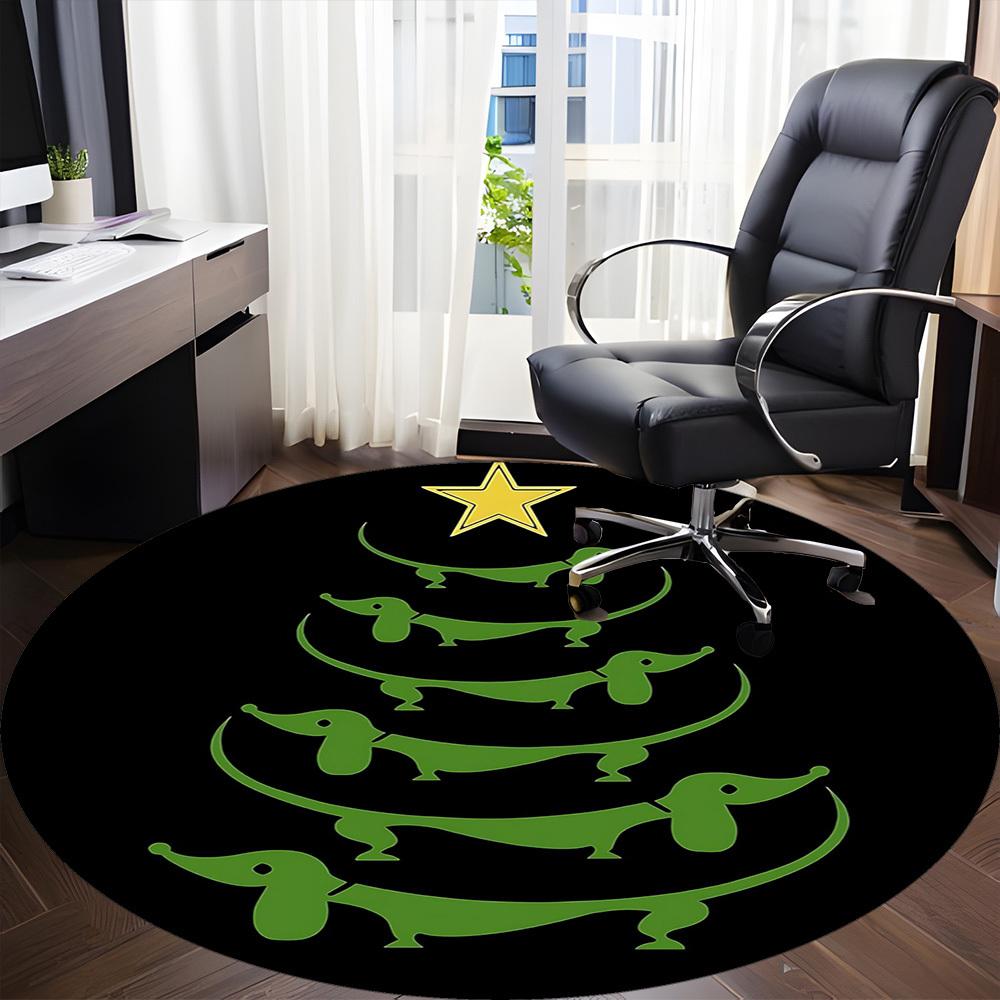 1 Stück Dackel Weihnachtsbüro Runder Teppich, Matte Geeignet Für Büro, Unter Bürostühlen Schlafzimmer Wohnzimmer Heimdekoration, Zimmerdeko