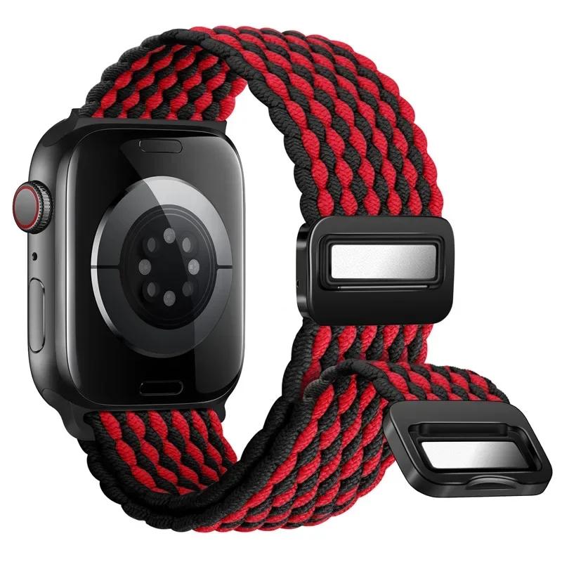 Nylon Band For Apple Watch Strap 44mm 40mm 45mm 46mm 49mm 41mm 38 Magnetic Braided Bracelet iWatch Series Se 7 6 8 9 10 Ultra 2