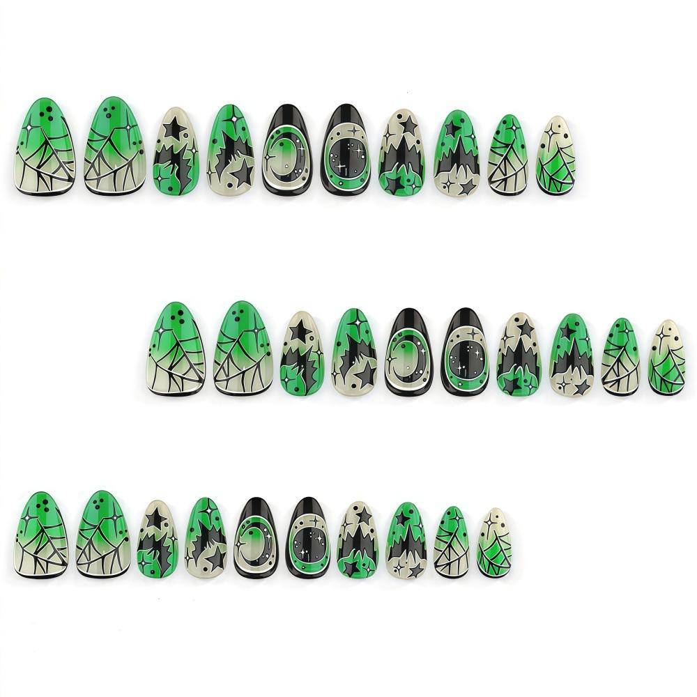 Halloween Spider Web Bat Star Moon Wear Nails Sweet Cool Short Almond Wear Fake Nails