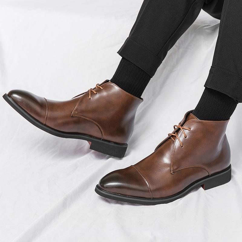 Neue Wintermode Spitze Schnürung Chelsea Stiefeletten Trend Herren Freizeit Luxus High-Top Schuhe Zapatos Hombre Vestir