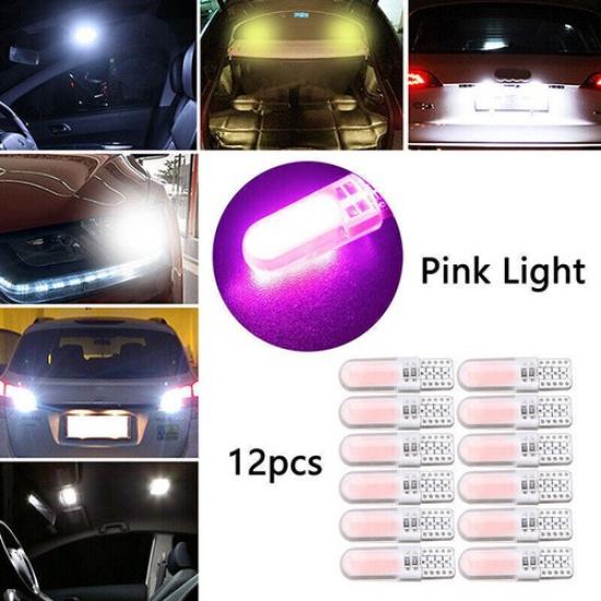 12pcs T10 194 W5W COB 2835 SMD 12LED Car License Light Bulb Super Bright Pink A