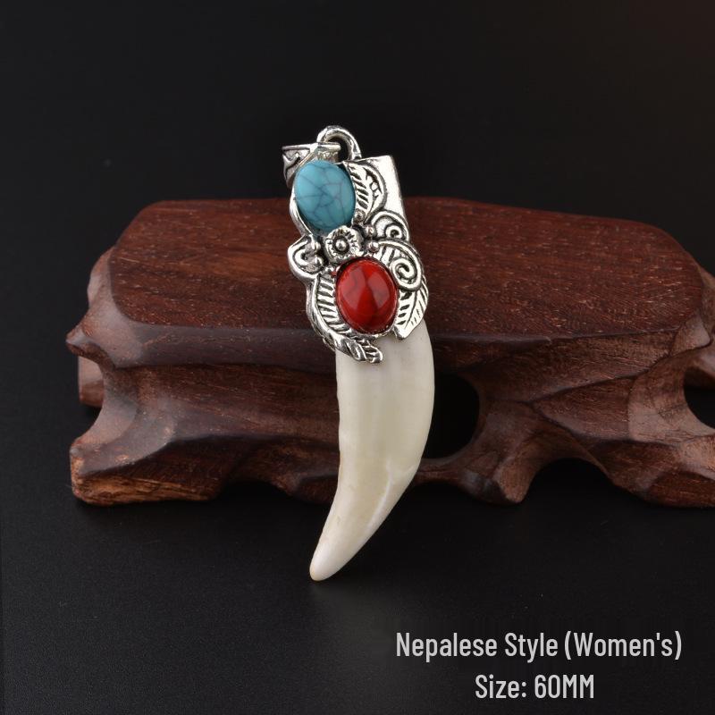 Sterling Silver Wolf Tooth Pendant Necklace: Real Wolf Dog Tooth Tip, Men's & Women's Retro Tibetan Silver Long Necklace.