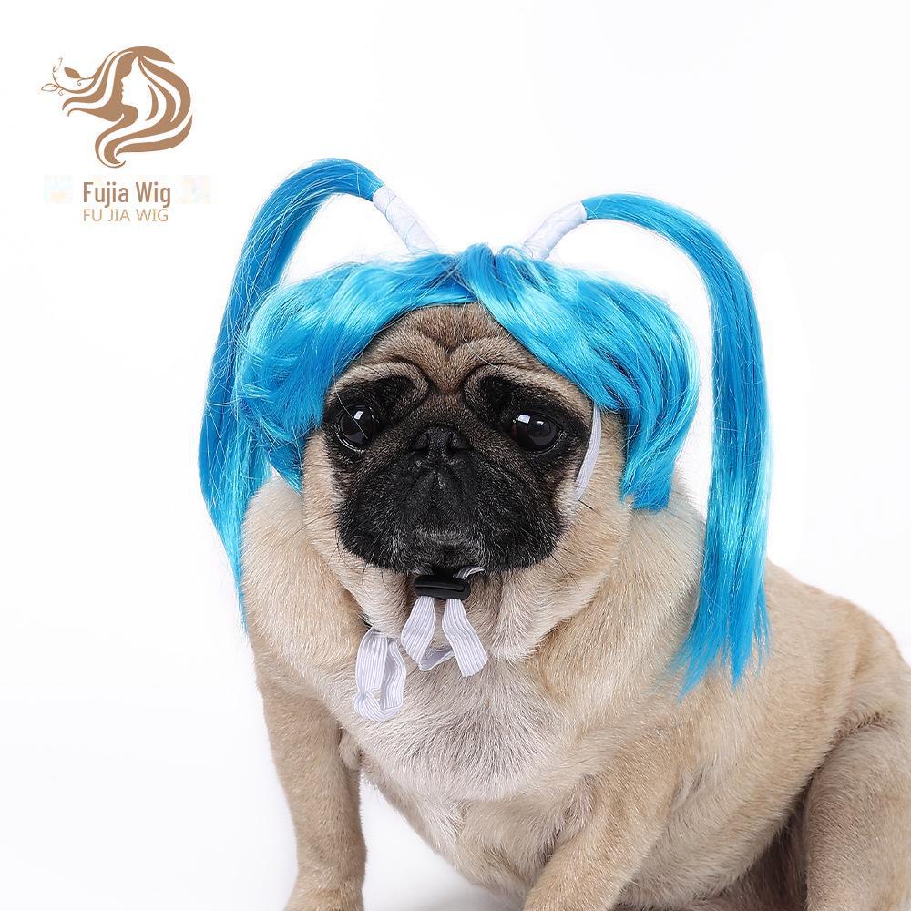 

Голубой парик для питомцев: Двойной хвостик на Хэллоуин для кошек и собак