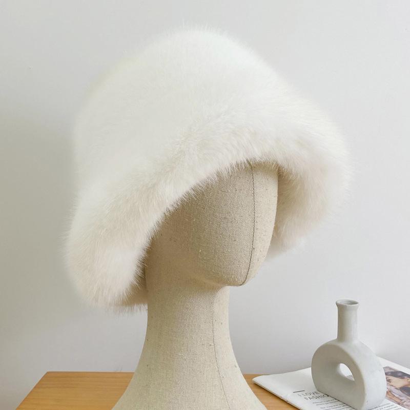 Autumn and winter imitation fox hair bucket hat women's cold and warm ear protection Mongolian hat fashion show small face
