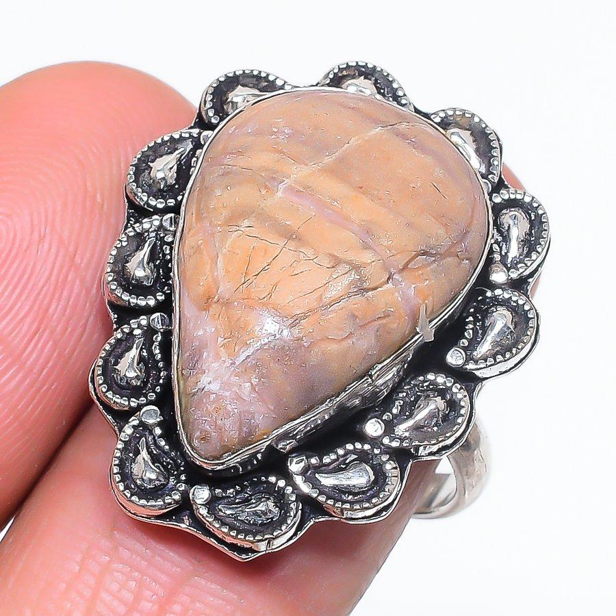 

Red Snakeskin Handmade 925 Sterling Silver Jewelry Ring Size 8.5 q5e43