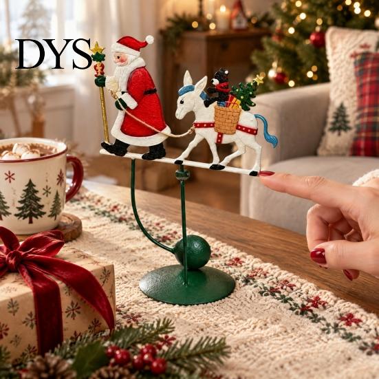Festive Mantel Decoration Wobbly Santa on Reindeer Christmas Figurine, Metal Balancing Tabletop Decor, Table Decor Swinging Statue for Shelf