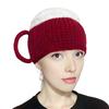 Beer Mug Leg Warmers Funny Hat, Novelty Knitted Unique 3D Cup Headwear with Handles, Winter Warm Gloves for Adults, Men And Women Cozy Thanksgiving