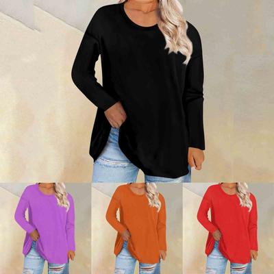 Women's Large Top Round Neck Loose And Comfortable Long Sleeve T-shirt Casual