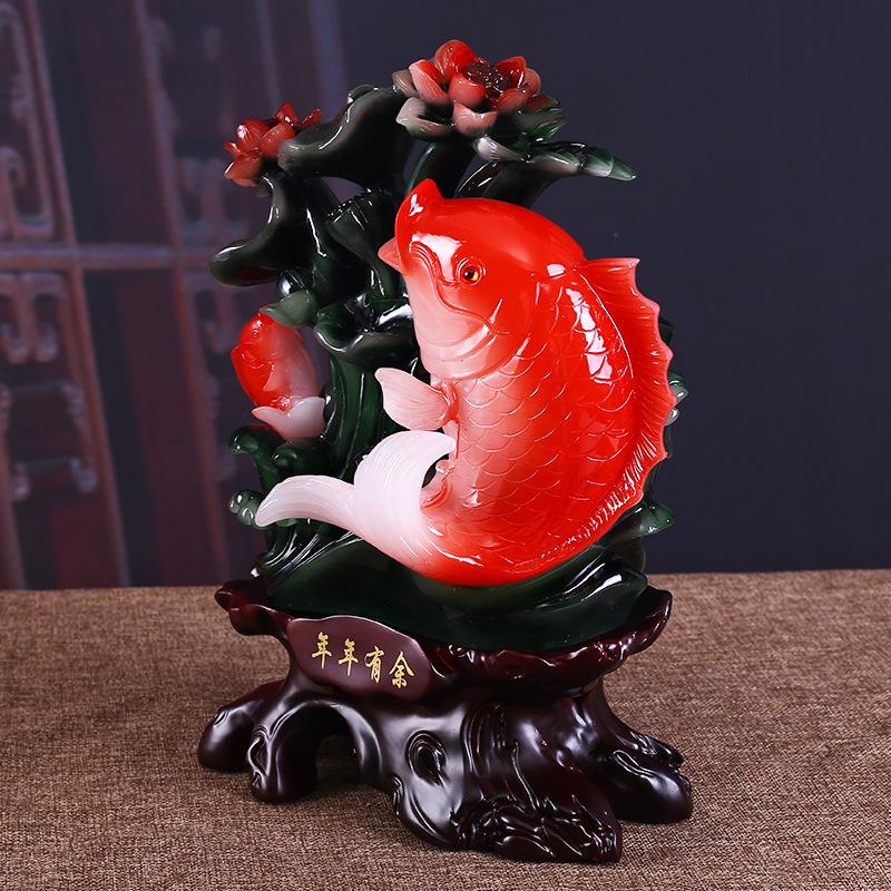 Yearly Abundance Koi Fish Ornament: Chinese Style Auspicious Home Decor for Living Room