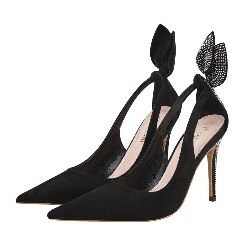 Fashion Women's High Heels 2025 Suede Stilettos Bow Detail Black Pointed Toe Pumps Sexy Temperament Footwear for Special Occasions