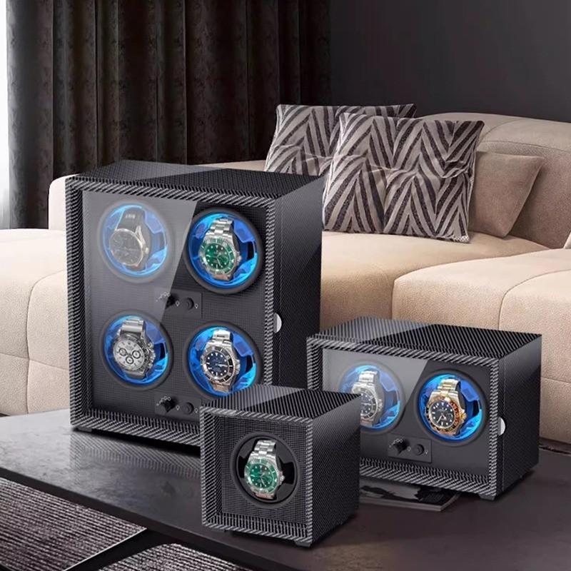 1 2 4 6 Slot High-End Automatic Watches Box Carbon Fiber Texture Automatic Winding Rocking Device Luxury Wood Watch Winder