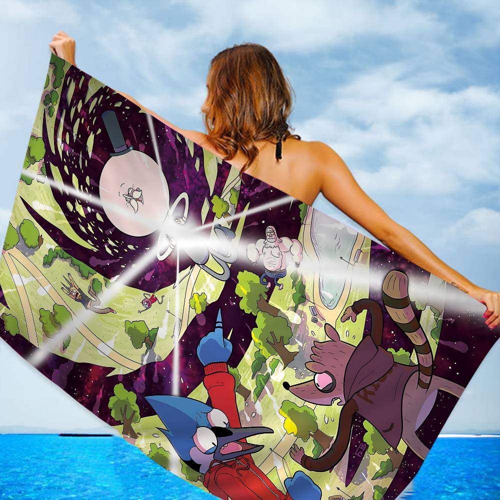 R-Regular Cartoon Show Microfiber Printed Beach Towel Mountain Climbing Yoga Beach Swimming Running Absorbent Soft Towel