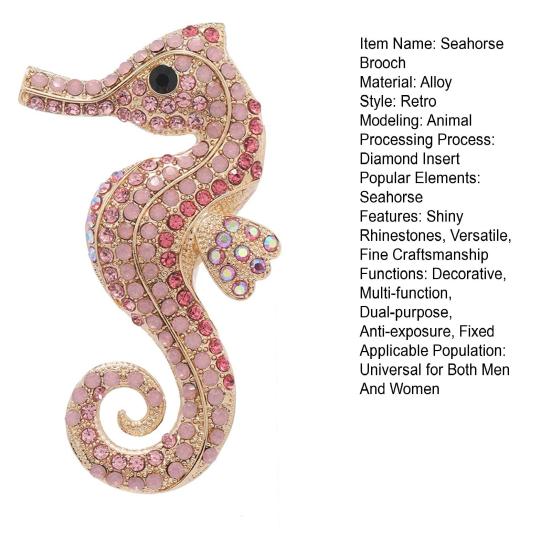 Seahorse Brooch Retro Style Autumn Winter Rhinestones Pin Fine Craftsmanship Lapel