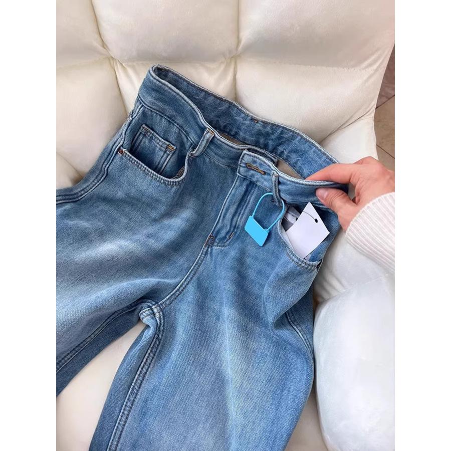 Women's High Waist Wide Leg Jeans Loose Fit Commuter Fleece Lined Straight Autumn Winter Denim Pants