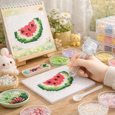 Transparent Press-Type Bead Pen Anti-slip Ergonomic Automatic Press Bead Pen Handmade with Bead Containers Fuse Bead Pen