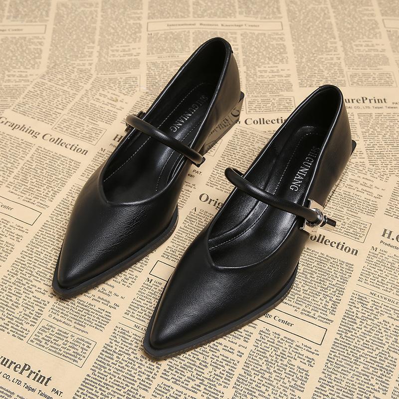 73598-1 Spring and Summer Women's Shoes 2025 Popular Versatile Comfortable Pointed Shallow Mouth Shoes Thick Heel Retro Single Shoes