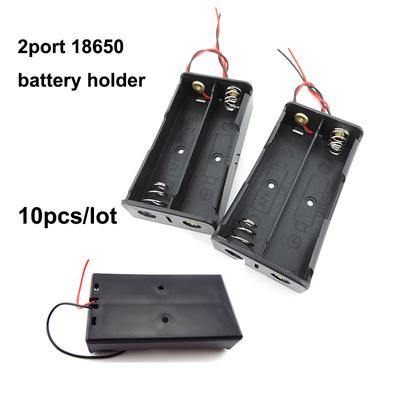 10 Piezas Caja de Almacenamiento de Baterías de Plástico Negro 2x 18650 3.7V Estuche de 2 Ranuras Portafichas para Baterías DIY Contenedor con Cable de Plomo