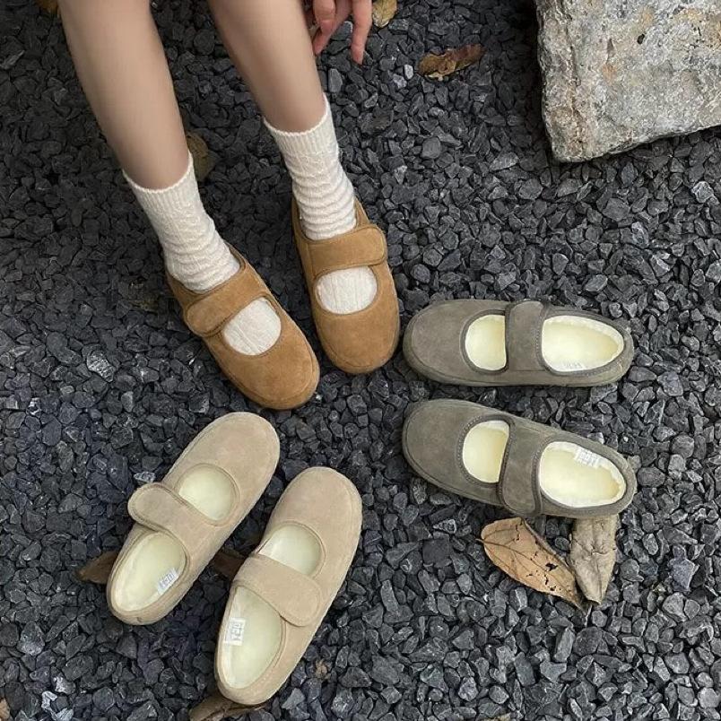 Wool Version~ Ugly Cute Mary Jane Shoes Women's Velcro Mao Mao Shoes 2025 New Winter Velvet and Cotton Shoes Thick Single Shoes