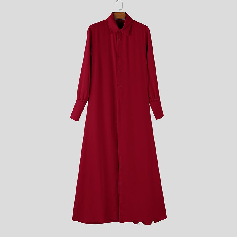 INCERUN Men Lapel Neck Long Sleeve Button Up Casual Long Shirts Tops