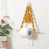 Wooden Toilet Paper Holder Macrame Wall Hanging Tapestry Boho Room Decor Mount for Kitchen Bathroom Towel Dispenser